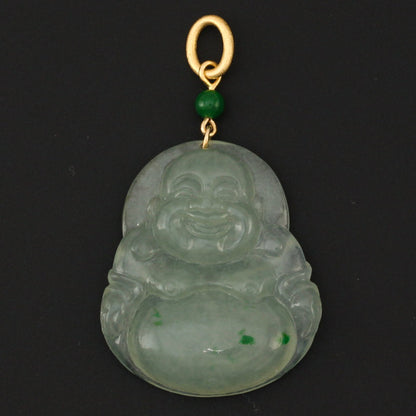 18K YELLOW GOLD ICY GREEN JADEITE JADE BUDDHA PENDANT UPC #390591
