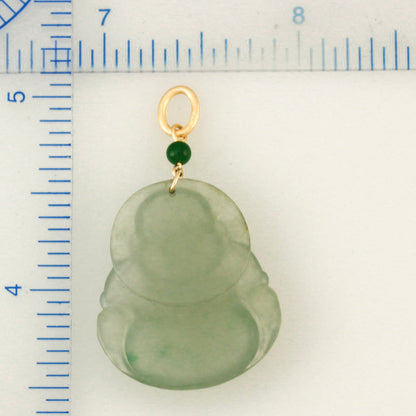 18K YELLOW GOLD ICY GREEN JADEITE JADE BUDDHA PENDANT UPC #390591