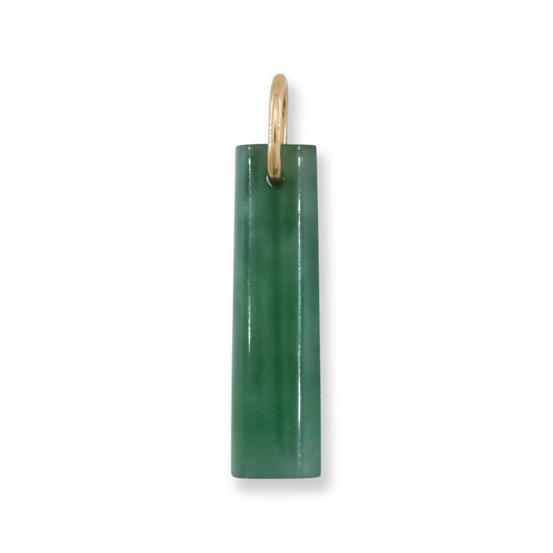 Green Jadeite Jade Flat Half Cylinder 14k Yellow Gold Pendant | UPC #406711