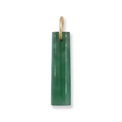 Green Jadeite Jade Flat Half Cylinder 14k Yellow Gold Pendant | UPC #406711
