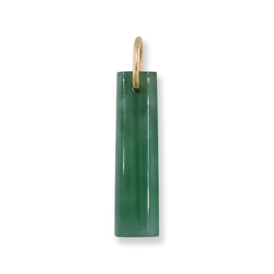 Green Jadeite Jade Flat Half Cylinder 14k Yellow Gold Pendant | UPC #406711