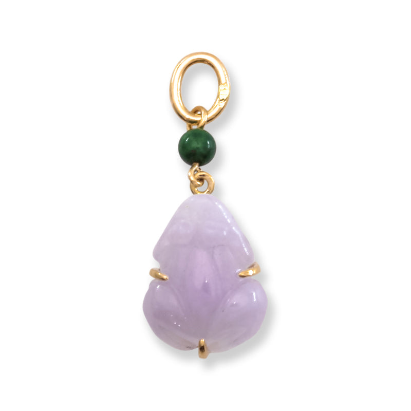 Lavender Jadeite Jade Carved Frog 14K Yellow Gold  | Jade Frog Pendant | UPC #406544