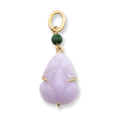 Lavender Jadeite Jade Carved Frog 14K Yellow Gold  | Jade Frog Pendant | UPC #406551