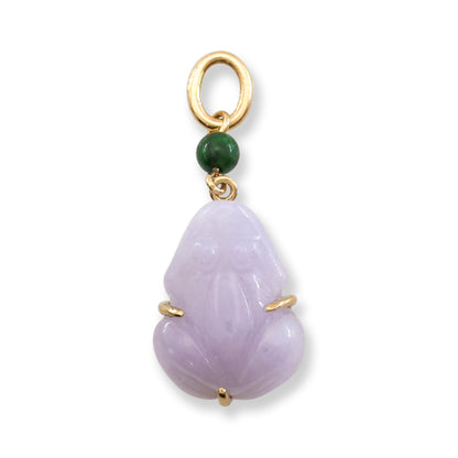 Lavender Jadeite Jade Carved Frog 14K Yellow Gold  | Jade Frog Pendant | UPC #406568