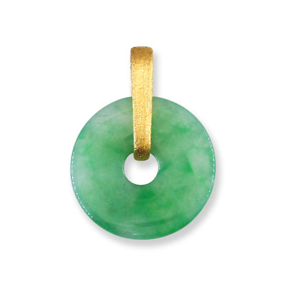 Green Jadeite Jade Pi Disc 14K Yellow Gold Pendant | UPC #407343