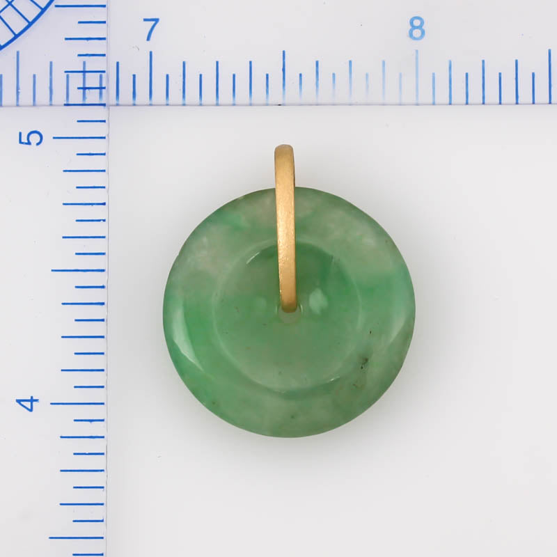 Green Jadeite Jade Disc Pendant In 18k Yellow Gold | UPC #379305
