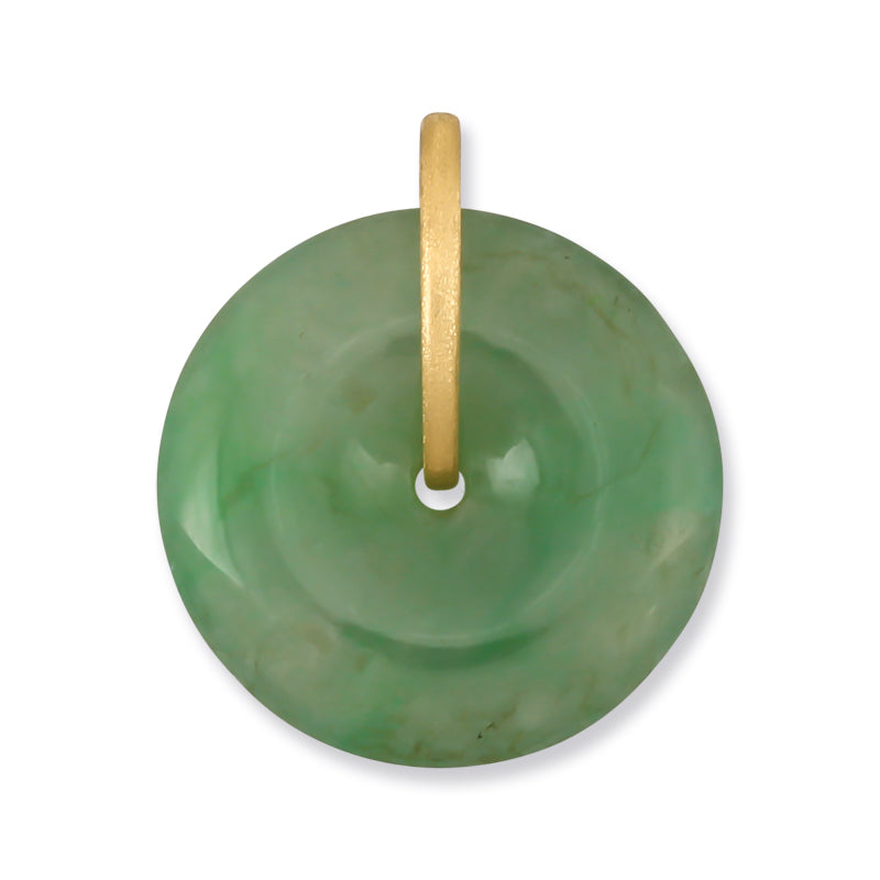 Green Jadeite Jade Disc Pendant In 18k Yellow Gold | UPC #379305