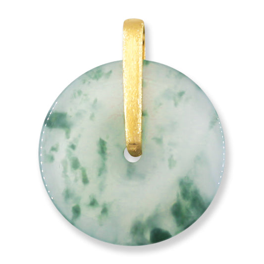 Green Jadeite Jade Pi Disc 14K Yellow Gold Pendant | UPC #400115