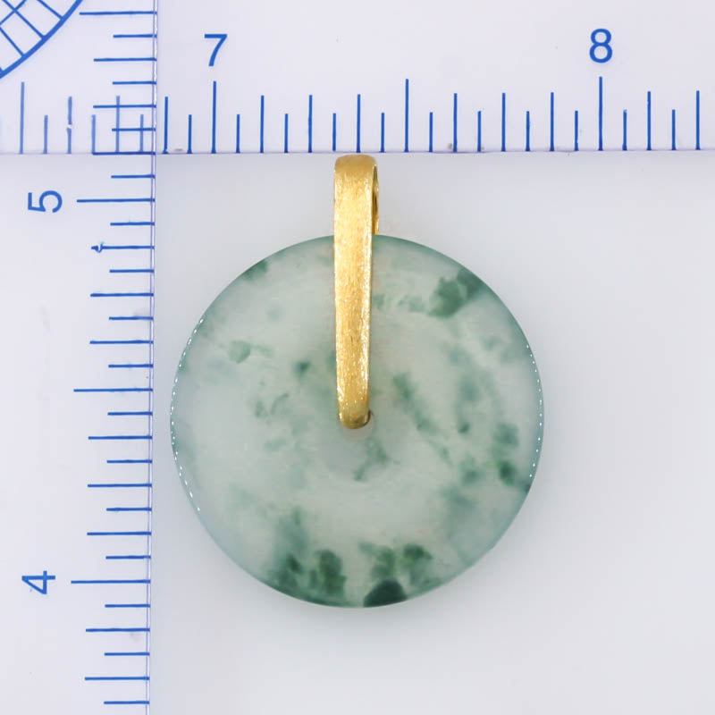 Green Jadeite Jade Pi Disc 14K Yellow Gold Pendant | UPC #400115
