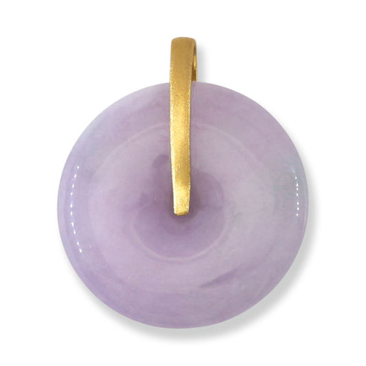 Lavender Jadeite Jade Pi Disc 18K Yellow Gold Pendant | UPC #402478