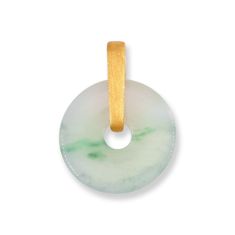 Watery Green Jadeite Jade Pi Disc 14K Yellow Gold Pendant | UPC #406445
