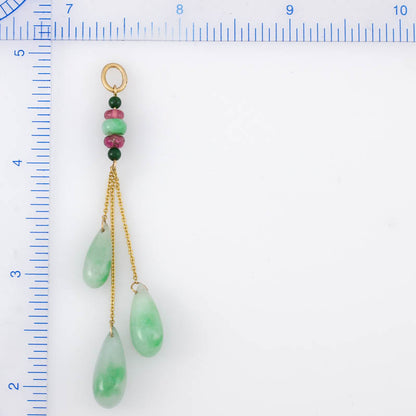 14K YELLOW GOLD GREEN JADEITE JADE TEAR DROP PENDANT UPC #379459