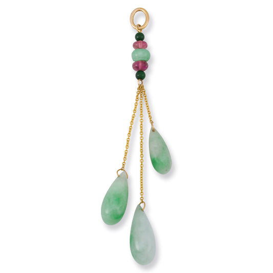 14K YELLOW GOLD GREEN JADEITE JADE TEAR DROP PENDANT UPC #379459