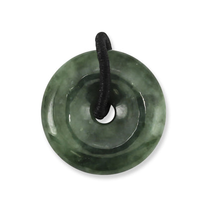 Dark Green Jadeite Jade Disc Pendant on Cord Bail | UPC #379527