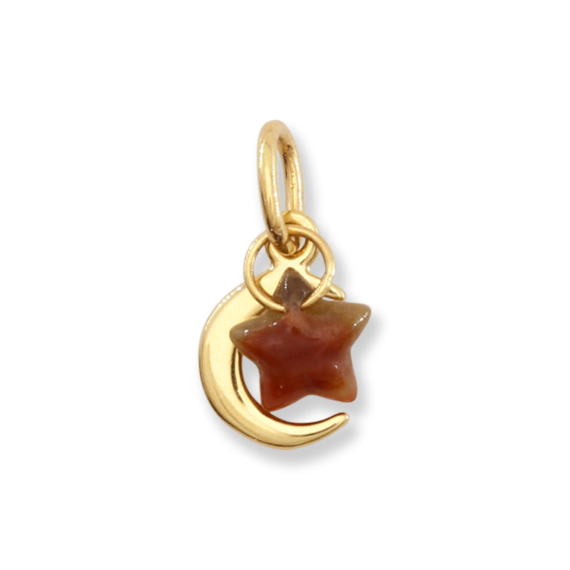 Red Jadeite Jade Star on 14K Yellow Gold Moon Pendant | UPC #406193