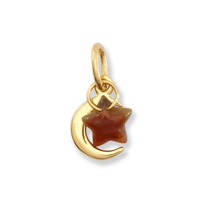 Red Jadeite Jade Star on 14K Yellow Gold Moon Pendant | UPC #406193