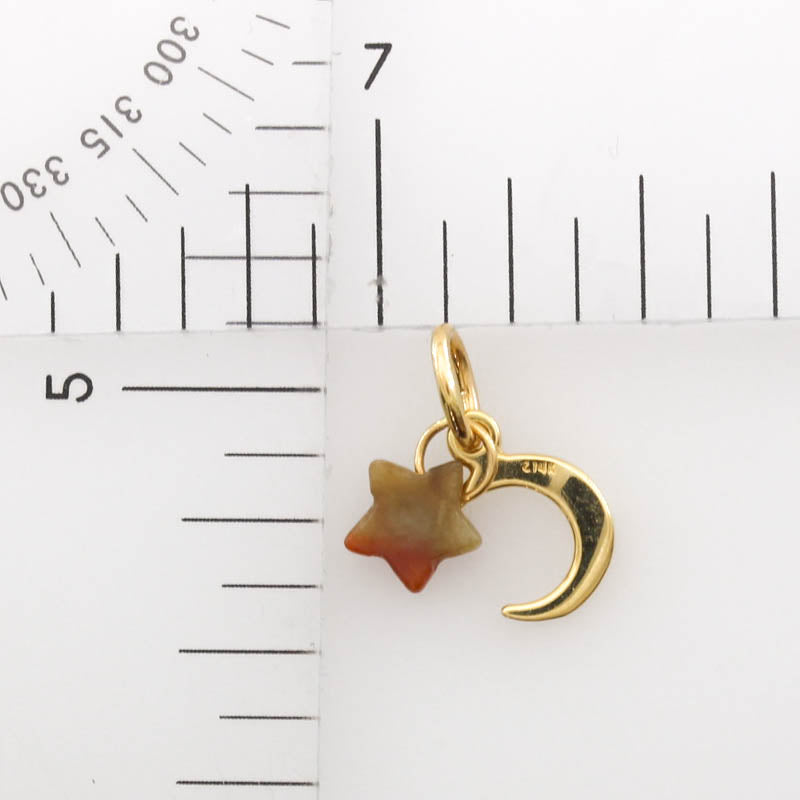 Red Jadeite Jade Star on 14K Yellow Gold Moon Pendant | UPC #406193