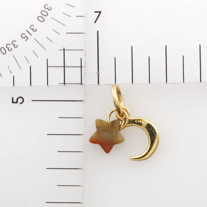Red Jadeite Jade Star on 14K Yellow Gold Moon Pendant | UPC #406193