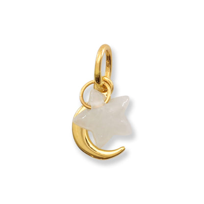 White Jadeite Jade Star on 14K Yellow Gold Moon Pendant | UPC #406216