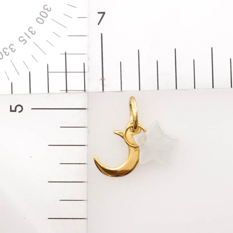 White Jadeite Jade Star on 14K Yellow Gold Moon Pendant | UPC #406216