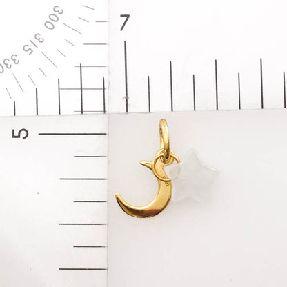 White Jadeite Jade Star on 14K Yellow Gold Moon Pendant | UPC #406216
