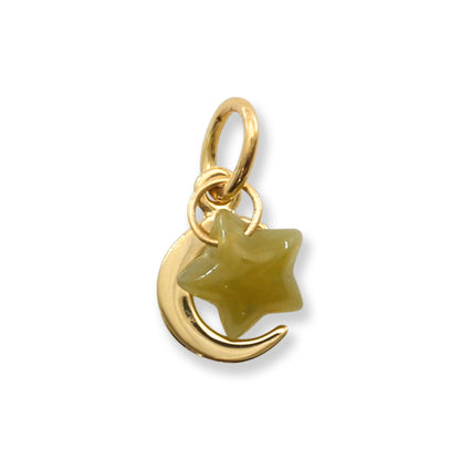 Yellow Jadeite Jade Star on 14K Yellow Gold Moon Pendant | UPC #406209