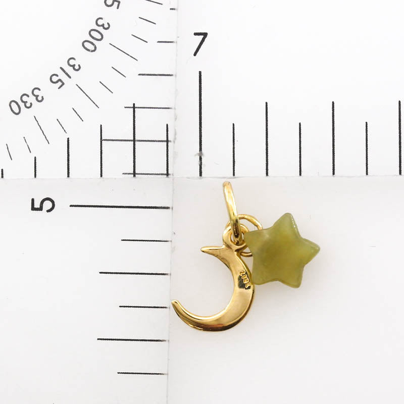 Yellow Jadeite Jade Star on 14K Yellow Gold Moon Pendant | UPC #406209
