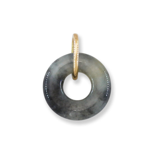 Grey Jadeite Jade Open Circle 14k Yellow Gold Pendant | UPC #400177