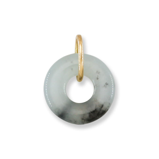 Grey Jadeite Jade Open Circle 14k Yellow Gold Pendant | UPC #400160