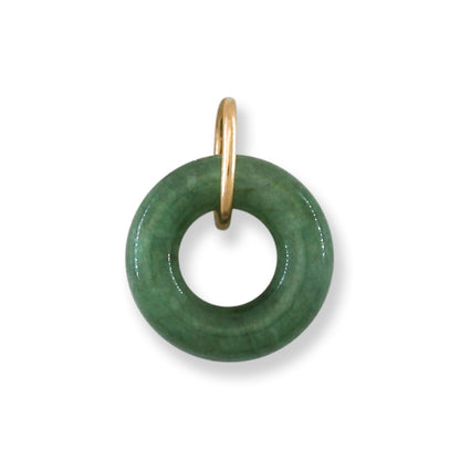 Green Jadeite Jade Open Circle 14k Yellow Gold Pendant | UPC #404502