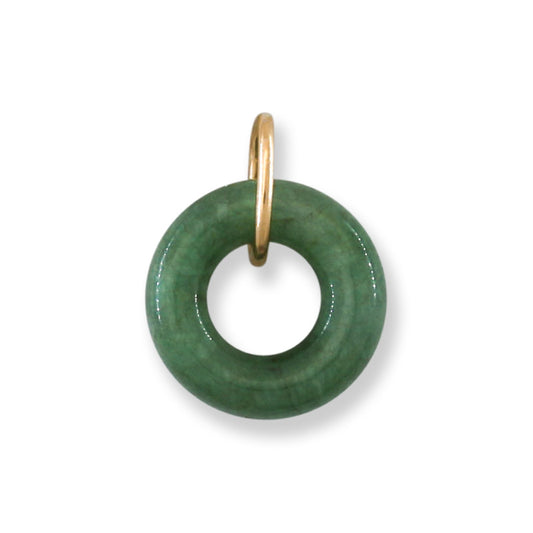 Green Jadeite Jade Open Circle 14k Yellow Gold Pendant | UPC #404502