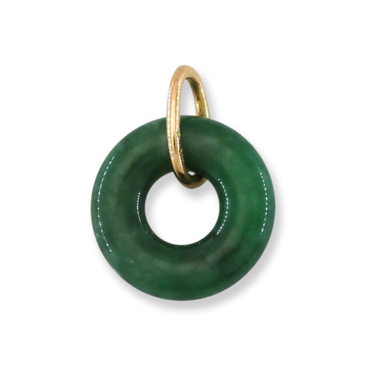 Green Jadeite Jade Open Circle 14k Yellow Gold Pendant | UPC #400122