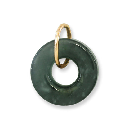 Blue-Green Guatemalan Jadeite Jade Open Circle 14k Yellow Gold Pendant | UPC #406179