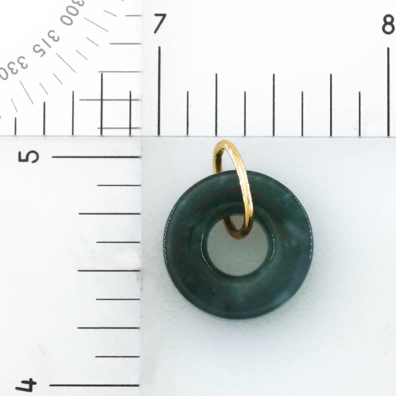 Blue-Green Guatemalan Jadeite Jade Flat Open Circle 14k Yellow Gold Pendant | UPC #406148