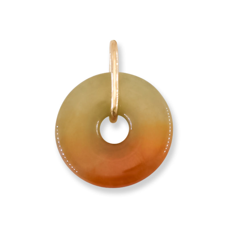 Red Jadeite Jade Pi Disc 14K Yellow Gold Pendant | UPC #406483