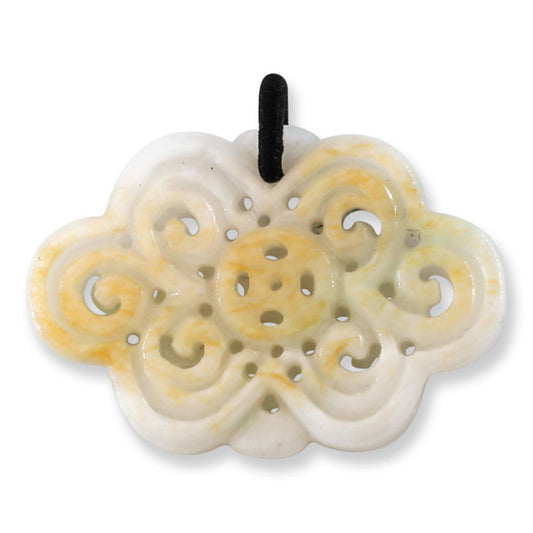 Yellow & White Jadeite Jade Carved Knot with Coin Pendant UPC #394353