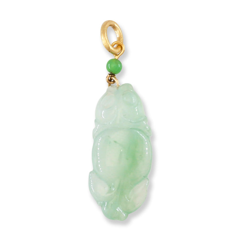 18K YELLOW GOLD WATER JADEITE JADE CARVED FISH PENDANT UPC #391192