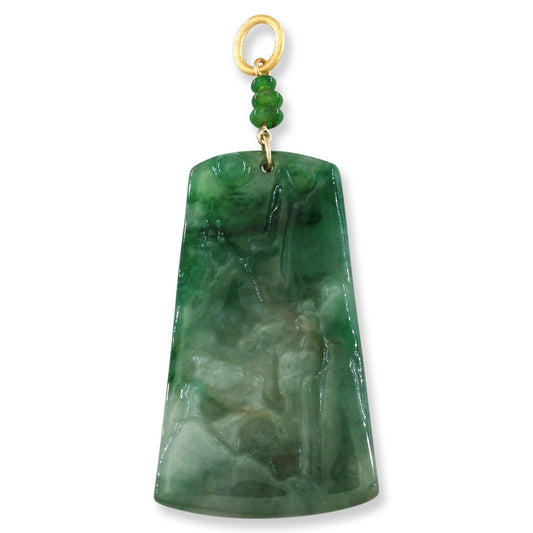 18K YELLOW GOLD GREEN JADEITE JADE MOUNTAIN SCENE PENDANT UPC #391215