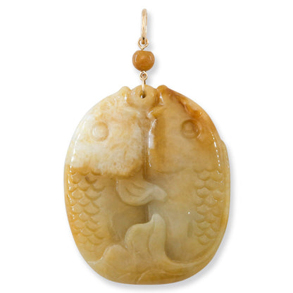 14K Yellow Gold Yellow Jadeite Jade Carving of Double Fish | UPC #391994