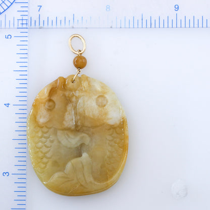 14K Yellow Gold Yellow Jadeite Jade Carving of Double Fish | UPC #391994
