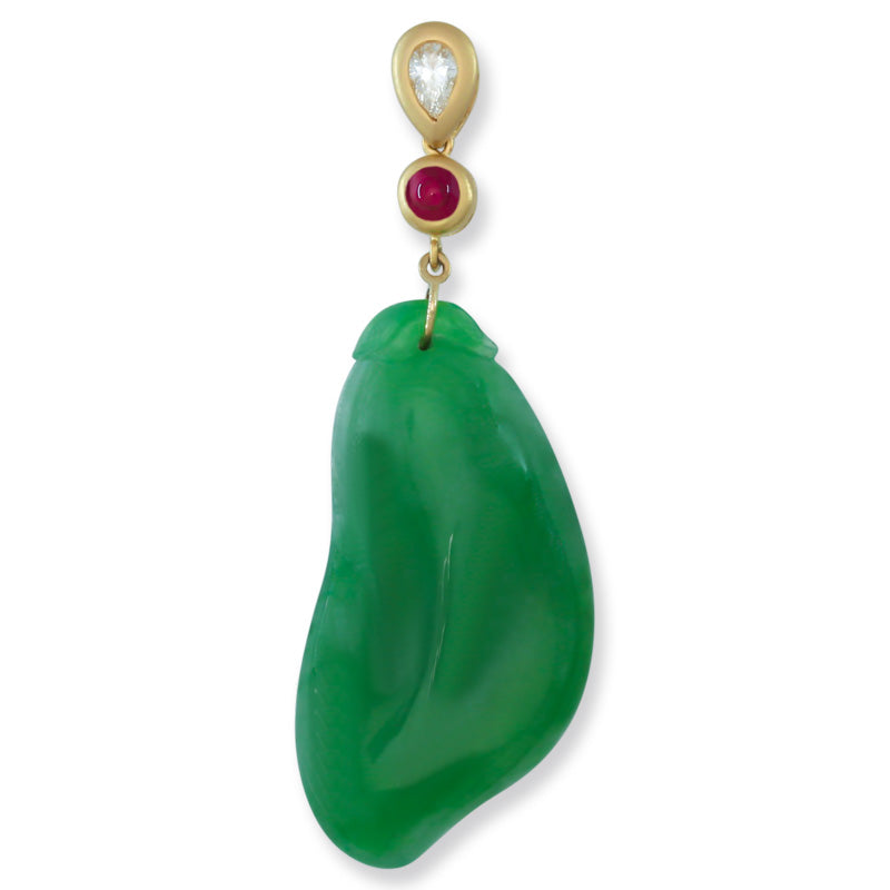 18K YELLOW GOLD GREEN JADEITE JADE GOURD PENDANT UPC #393240