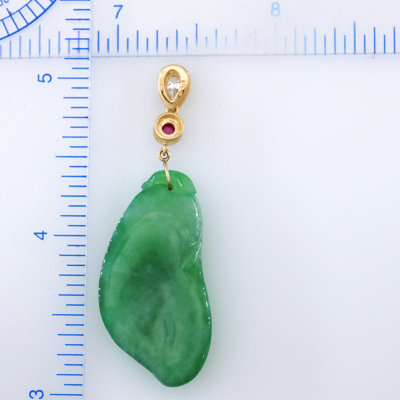 18K YELLOW GOLD GREEN JADEITE JADE GOURD PENDANT UPC #393240