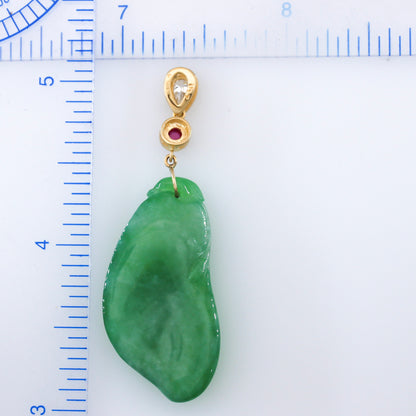 18K YELLOW GOLD GREEN JADEITE JADE GOURD PENDANT UPC #393240