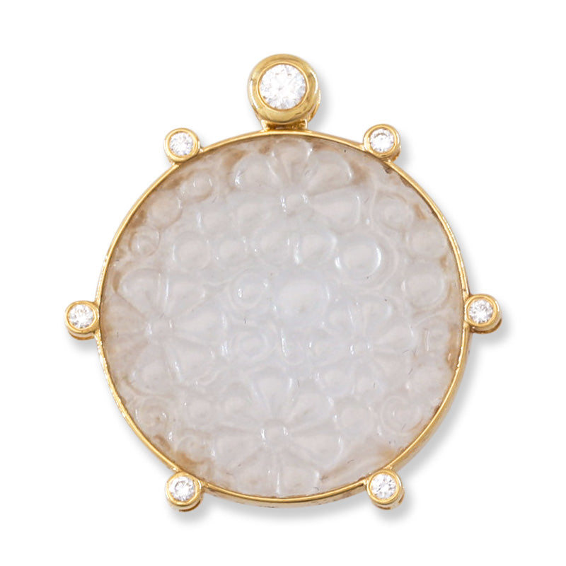 18K Yellow Gold Ice Jadeite Jade and Diamond Floral Pendant | UPC #394087
