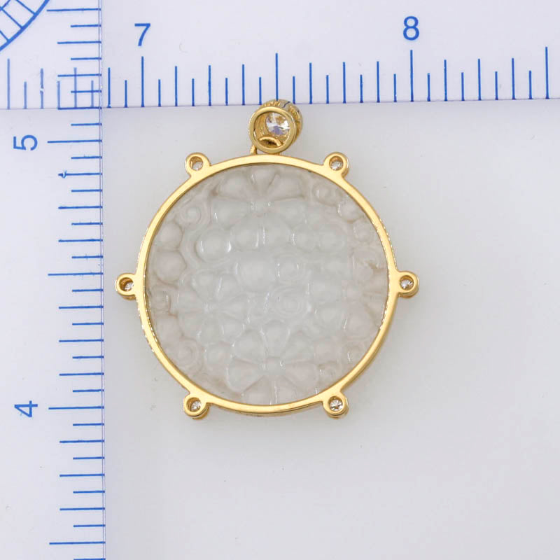 18K Yellow Gold Ice Jadeite Jade and Diamond Floral Pendant | UPC #394087