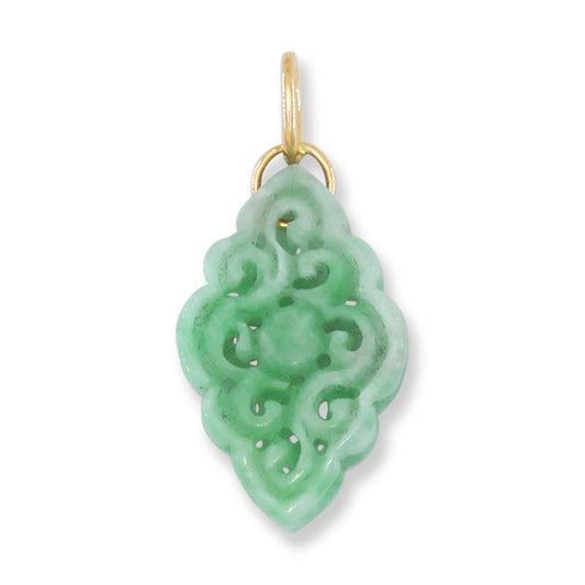 Green Jadeite Jade Carved 14K Yellow Gold Pendant | UPC #394407
