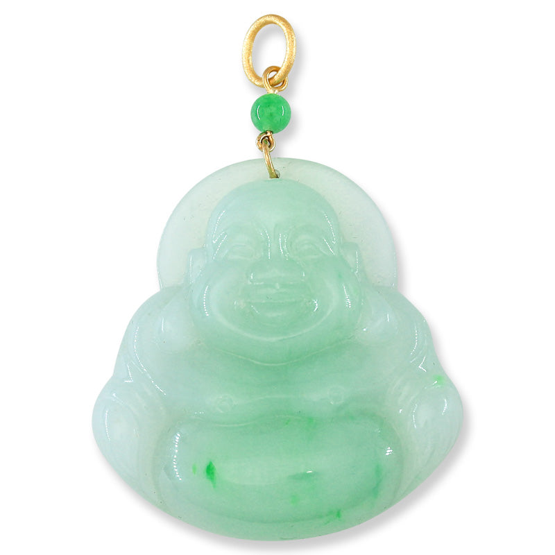 18K Yellow Gold Green Jadeite Jade Carved Buddha Pendant for Women and Men | UPC #395541