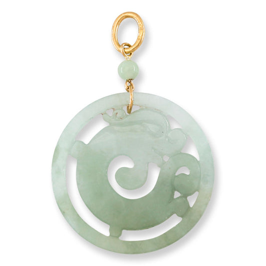14K Yellow Gold Green Jadeite Jade Medallion Pendant | UPC #397064