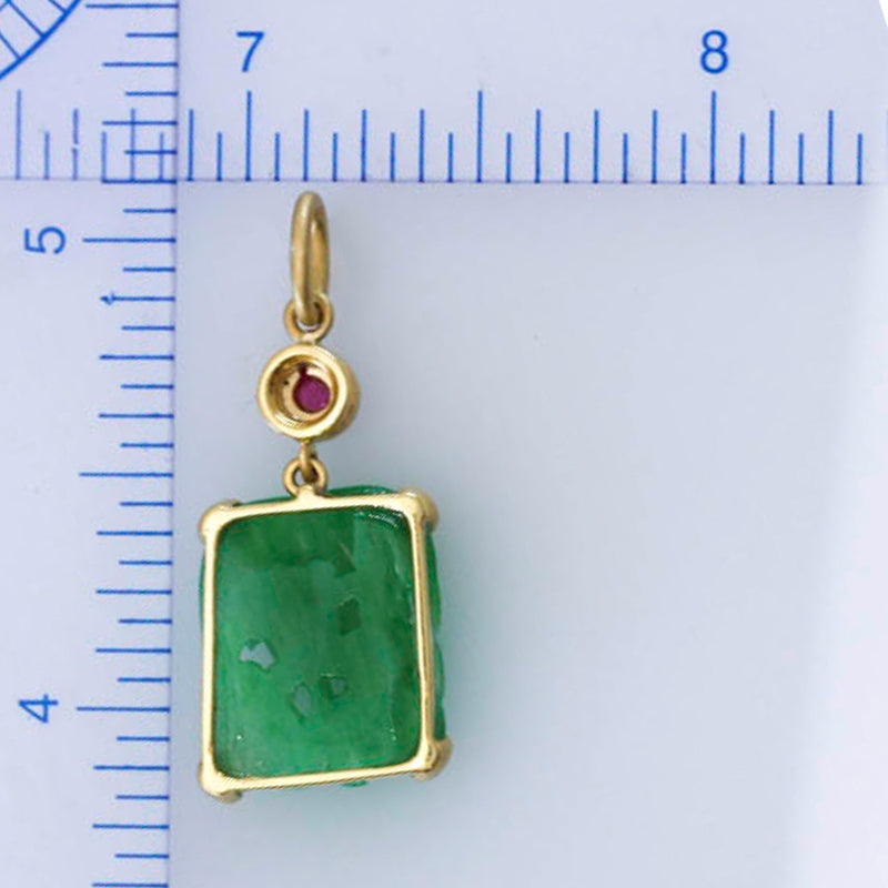 Green Jadeite Jade Carved Floral 18K Yellow Gold Pendant | UPC #397095