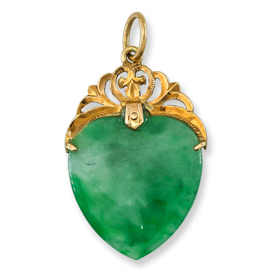 Green Jadeite Jade Estate Yellow Gold Heart Pendant | UPC # 397309